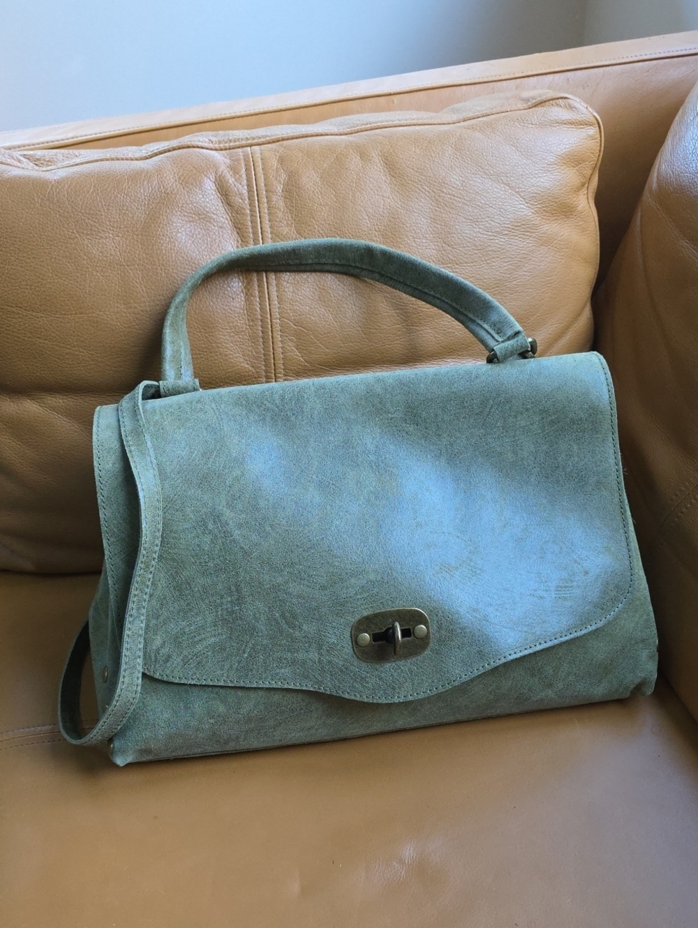Olive Green Shoulder Bag with Turn-Lock Closure